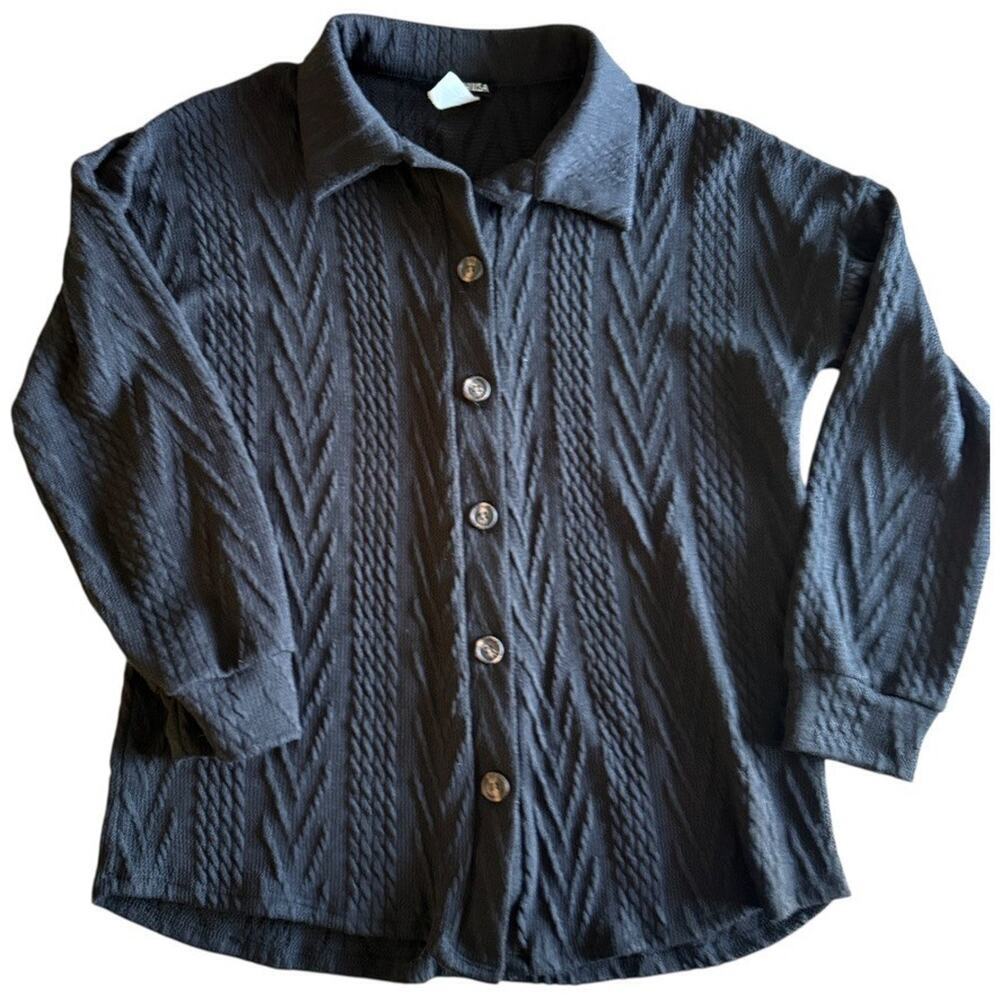 Heimish Black Full Size Button Down Shacket Cardigan Button Knit Shirt Size S - Picture 5 of 9